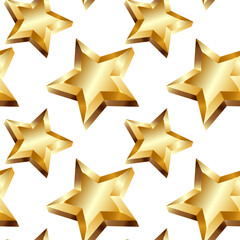 seamless pattern with realistic gold volumetric stars, new year pattern with stars, 3d gold star