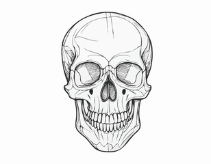 Human skull in colors sketch hand drawn in doodle style Vector illustration.