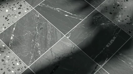 Sunlit marble terrazzo tile floor with drifting natural light and soft shadow animation, top-down view - Powered by Adobe