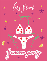 Let's start summer party poster,banner, card vector design illustration. Summer time concept design.