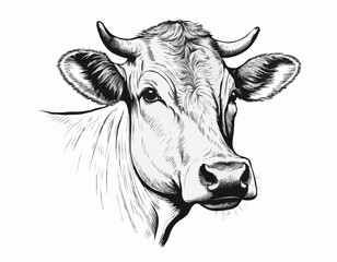 Cow portrait cow head vintage sketch hand drawn Vector illustration.