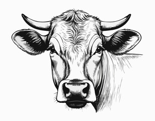 Cow portrait cow head vintage sketch hand drawn Vector illustration.