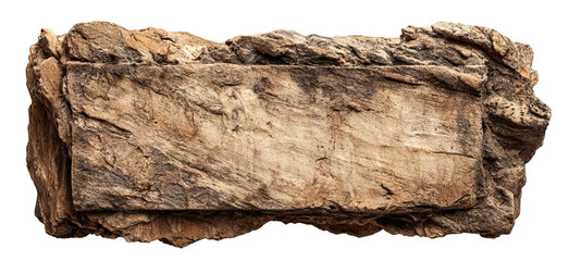 Rough stone slab with flat central surface, isolated on transparent cutout background