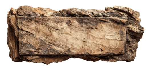 Rough stone slab with flat central surface, isolated on transparent cutout background