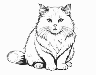 Obraz premium Fluffy cat sitting hand drawn sketch Pets Vector illustration