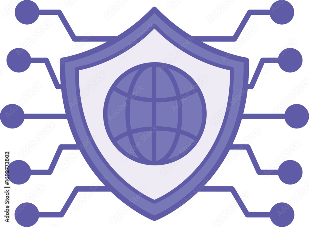 Poster colored network security icon. vector illustration. shield and planet earth. protect computer networ