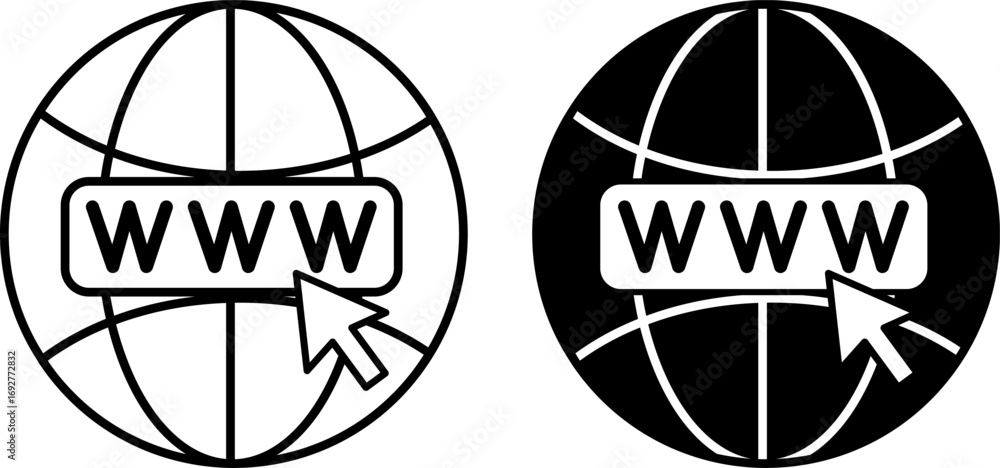 Poster internet icons. black and white vector illustrations. communication network. worldwide system of uni