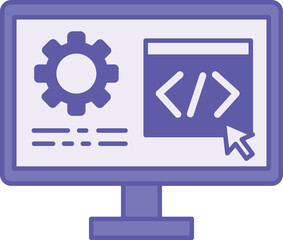 Colored Software Development Icon. Vector Illustration. Computer, Gear, Mouse Cursor, and Web Page. Computer Programs and Applications Creation. Information Technology Concept