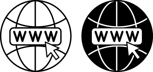 Internet Icons. Black and White Vector Illustrations. Communication Network. Worldwide System of United Computer Networks for Storage and Transmission of Information. Information Technology Concept