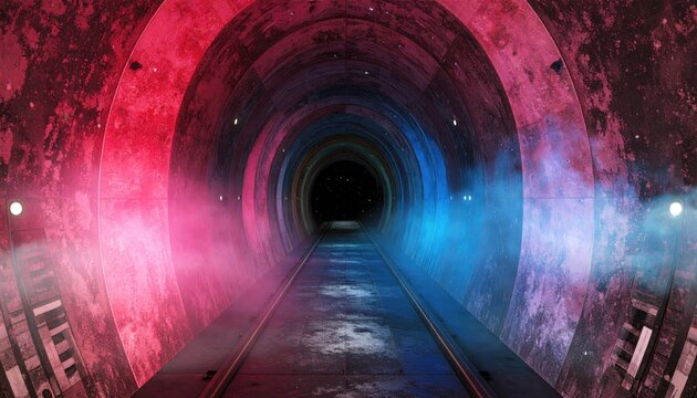 Pink And Blue Vapor Haze Tunnel With Stars