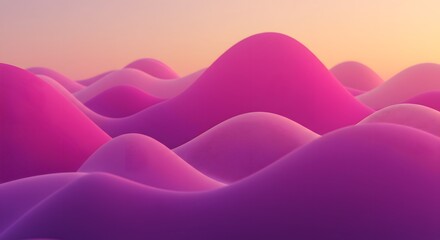 Surreal landscape of magenta and purple hills. Abstract 3D background for technology or design. A digital render of rolling waves with a subtle texture at sunset.