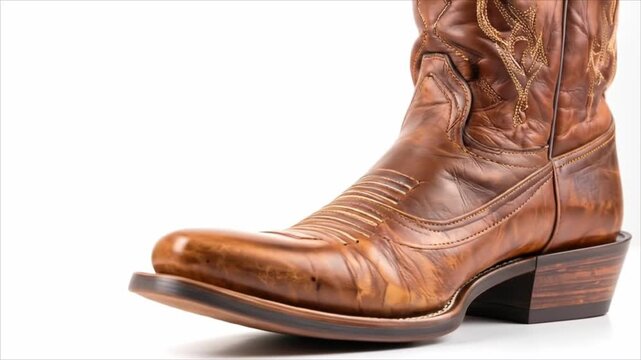 Brown leather cowboy boots closeup