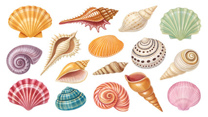 Tropical Shell Collection PNG Set – Colorful Exotic Seashells Isolated on Transparent Background