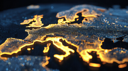 Europe map glowing neon digital technology network data connectivity continent