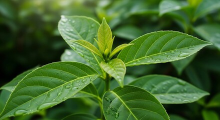 Vibrant Green Plant Top with Raindrops.