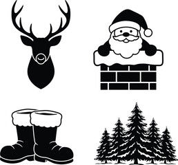 Set of winter and christmas silhouettes. Christmas collection. Christmas Vector Icon Set art.