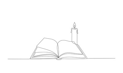 Continuous Line Drawing of a Book and a Burning Candle Illustration