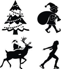 Christmas Vector Icon Set, Background, Black, Isolated art.
