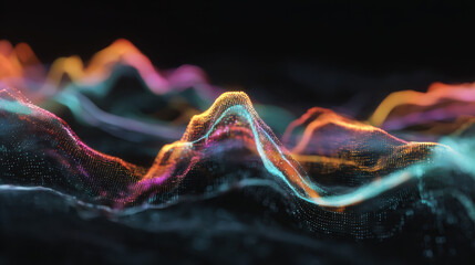 Neon wave data abstract landscape glowing line digital curve dynamic flow with energy
