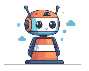 Friendly Robot Cartoon: A charming cartoon robot with a smiling face and antennas against a minimalistic backdrop, representing artificial intelligence and futuristic design.
