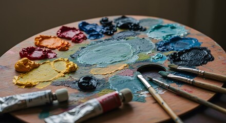 Obraz premium Colorful artist palette with brushes