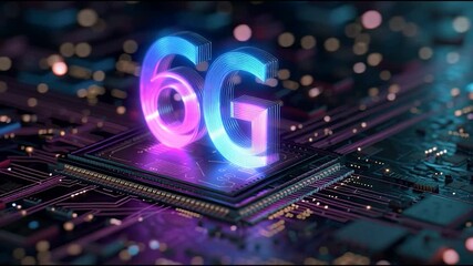 A futuristic representation of '6G' technology displayed on a circuit board with illuminated colors, symbolizing advanced connectivity and innovation. - Powered by Adobe
