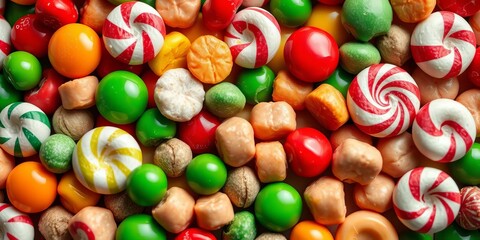Fototapeta premium Close-up of assorted Christmas candies arranged in a festive pattern, pattern, design