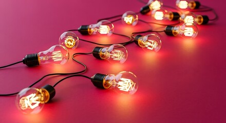 Warm Light Bulbs on Pink Background.
