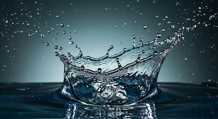 Water Drop Crown Splash in Dark Blue Background.