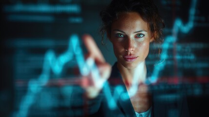 business woman pointing at digital graph