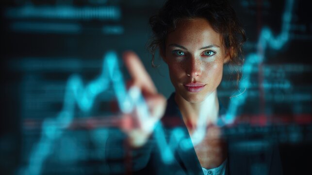 business woman pointing at digital graph
