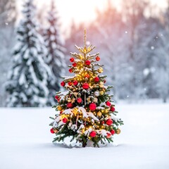 Snowy Christmas tree in winter wonderland
