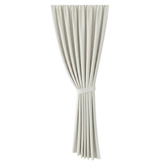 Single beige window curtain tied back