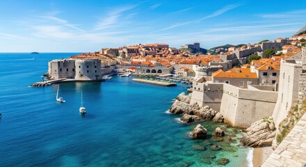 Fototapeta premium Coastal city with ancient walls