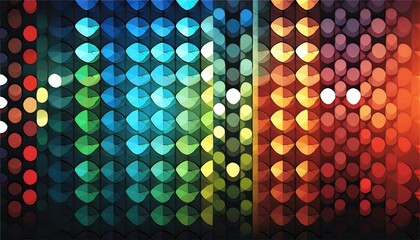 colorful abstract light grid with glowing circular pattern in rainbow hues creating vibrant futuristic wallpaper background