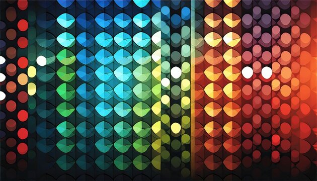colorful abstract light grid with glowing circular pattern in rainbow hues creating vibrant futuristic wallpaper background - Powered by Adobe