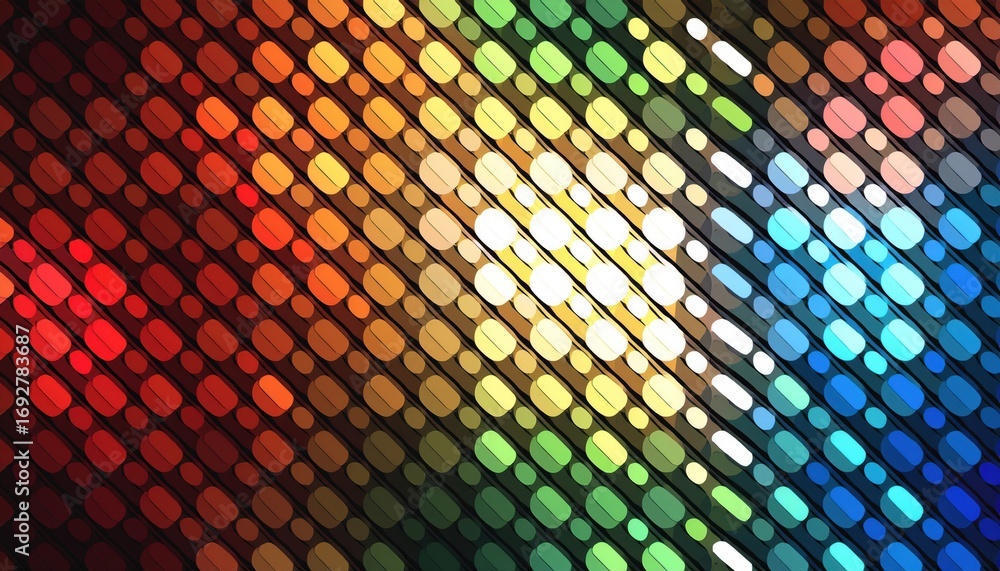 Poster colorful abstract light grid with glowing circular pattern in rainbow hues creating vibrant futurist