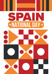 Spain National Day. Spanish flag. National happy holiday, celebrated annual in October 12. Hispanic heritage. Poster, card, banner and background. Vector illustration