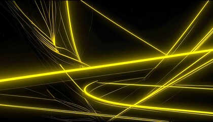 A digital art piece showcasing vibrant neon-yellow lines against a stark black backdrop. 