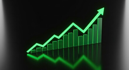 Glowing Green Graph Showing Upward Trend on Dark Background