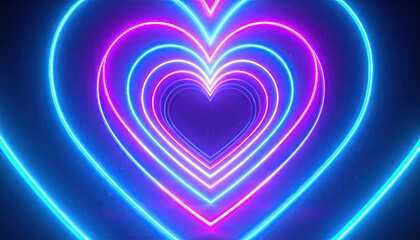 Neon Heart Portal: Cyan Magenta Glow in Dark Background
