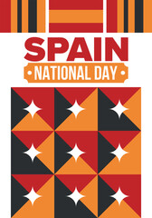 Spain National Day. Spanish flag. National happy holiday, celebrated annual in October 12. Hispanic heritage. Poster, card, banner and background. Vector illustration
