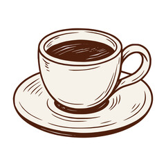 Obraz premium A beautifully drawn coffee cup and saucer, perfect for adding a touch of elegance to your cafe's branding. This design evokes feelings of warmth and comfort, ideal for coffee shops, blogs, or websites