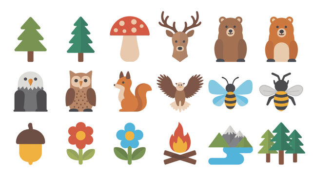 Charming forest animal and nature icons for outdoor adventures, design projects, and branding