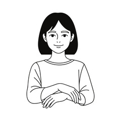 Minimal line art drawing of a smiling modern stylish woman