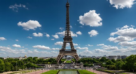 Eiffel tower sunny day view