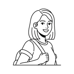Minimal modern outline drawing of a casual student girl with natural smile and stylish appearance