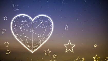 Neon Wireframe Heart and Stars Wallpaper