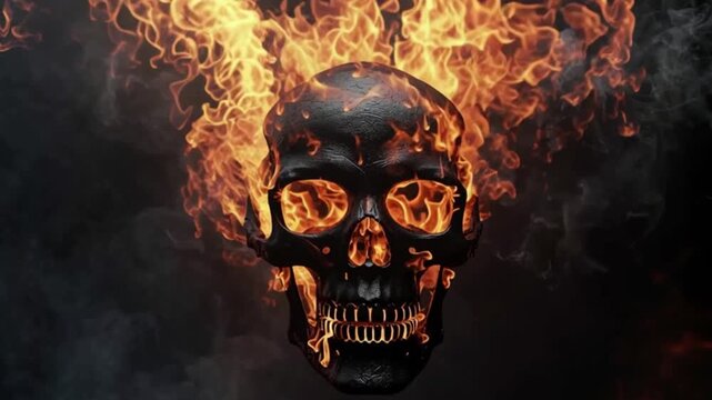 Burning skull engulfed in flames dark horror background fiery skeleton head flaming skull fire death concept hell demon energy gothic artwork halloween illustration nightmare fantasy scary spooky dang