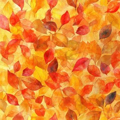 Vivid watercolor autumn seamless pattern with orange, yellow, red leaves 